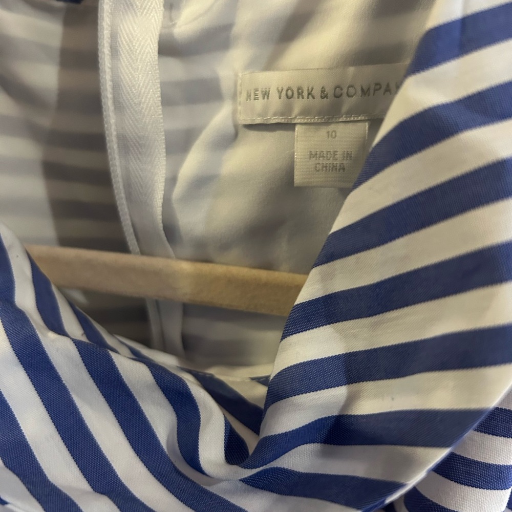 New York & Company blue and white ruffled dress